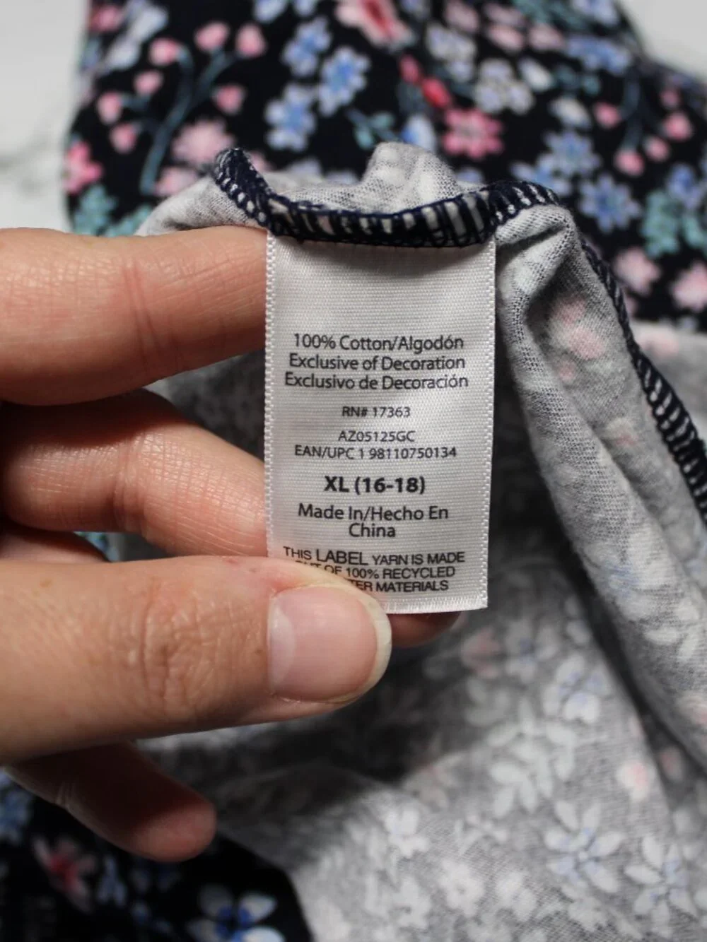 Aria Collection Extra Large navy Floral Round Neck Shortsleeve Cotton Nightgown